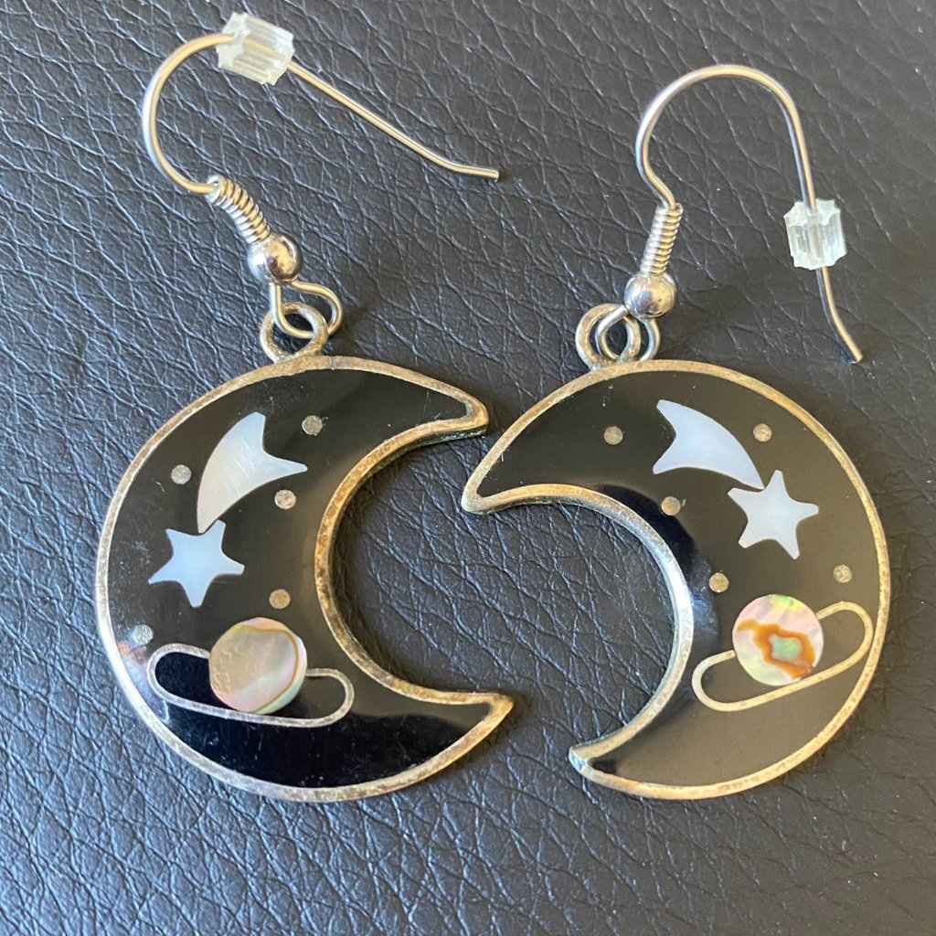 Signed Vintage Alpaca Mexico Inlaid Abalone Earrings
